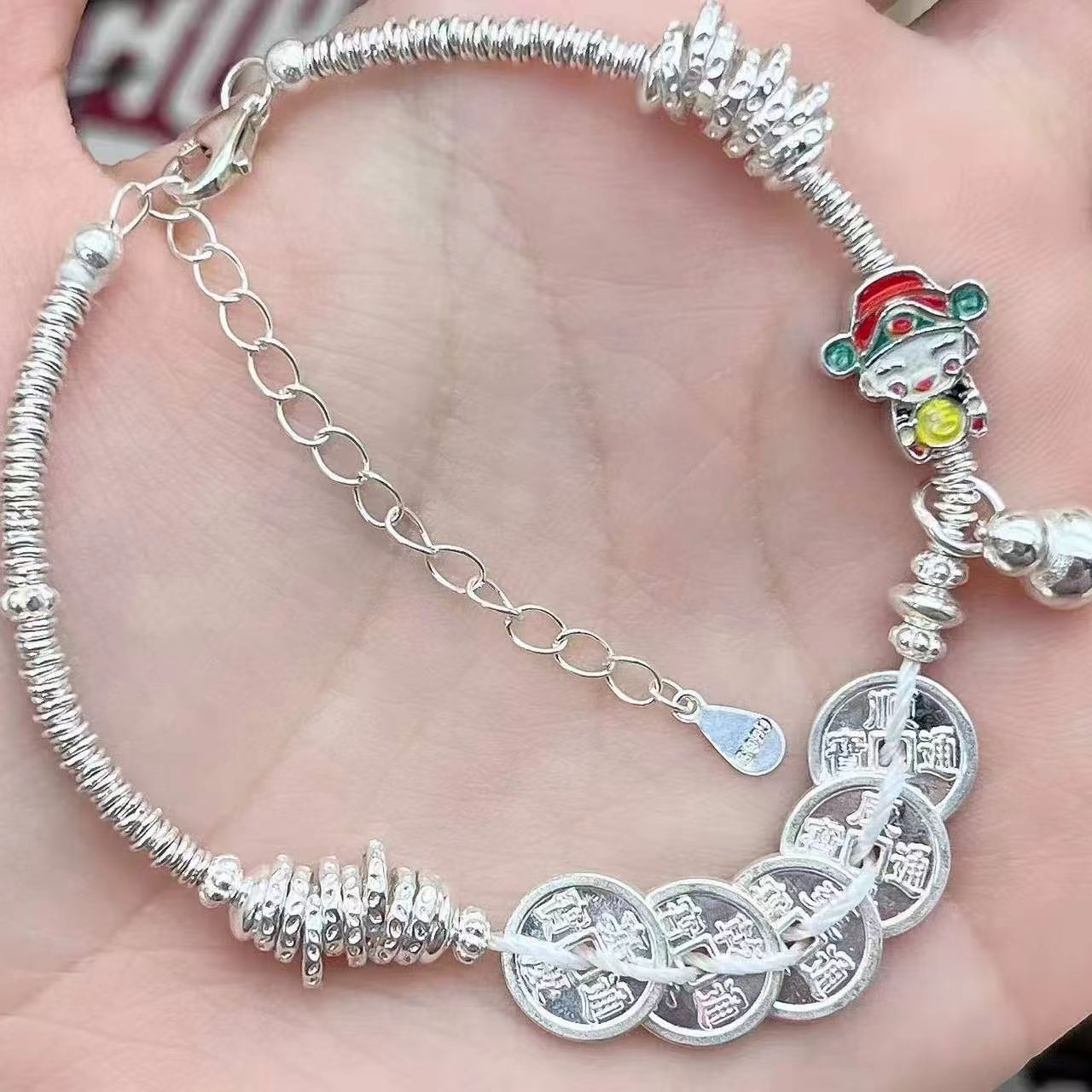 Five Emperors Coins God of Wealth Bracelet, Blessing Wealth Attracting Minimalist Unique Design Jewelry