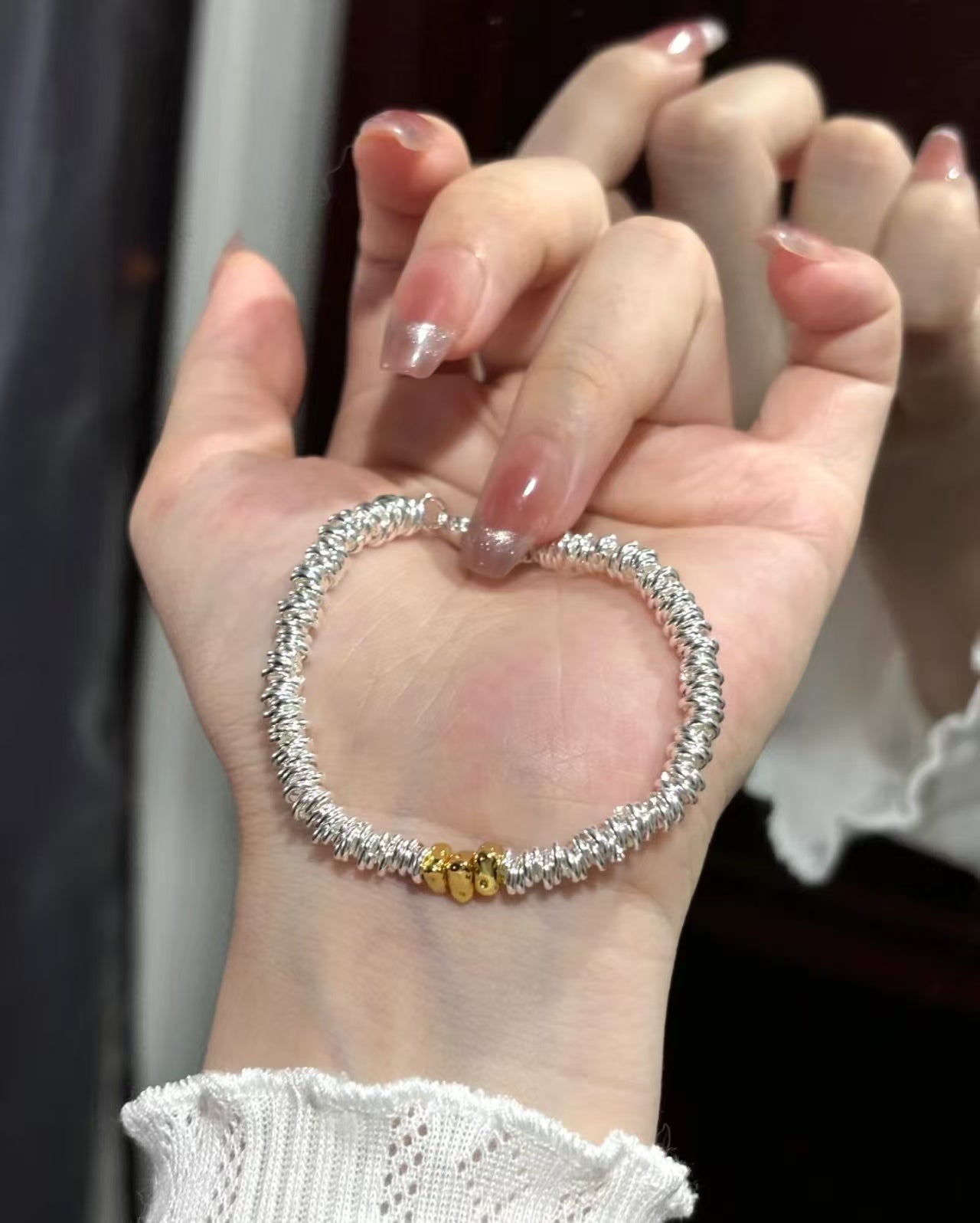 盘缠碎银子金色奶酪手链小众百搭，送闺蜜女友惊喜礼物