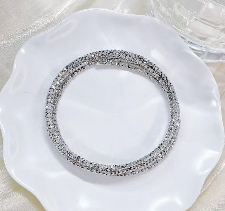 Multi-layer Sparkle Beaded Coil Wrap Bangle Trendy Women Daily Party Bracelet