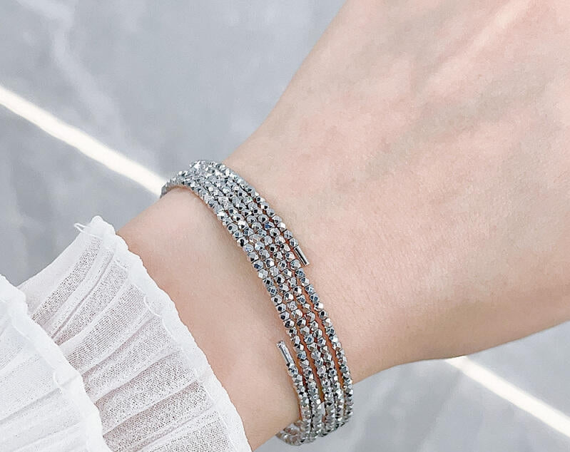 Multi-layer Sparkle Beaded Coil Wrap Bangle Trendy Women Daily Party Bracelet