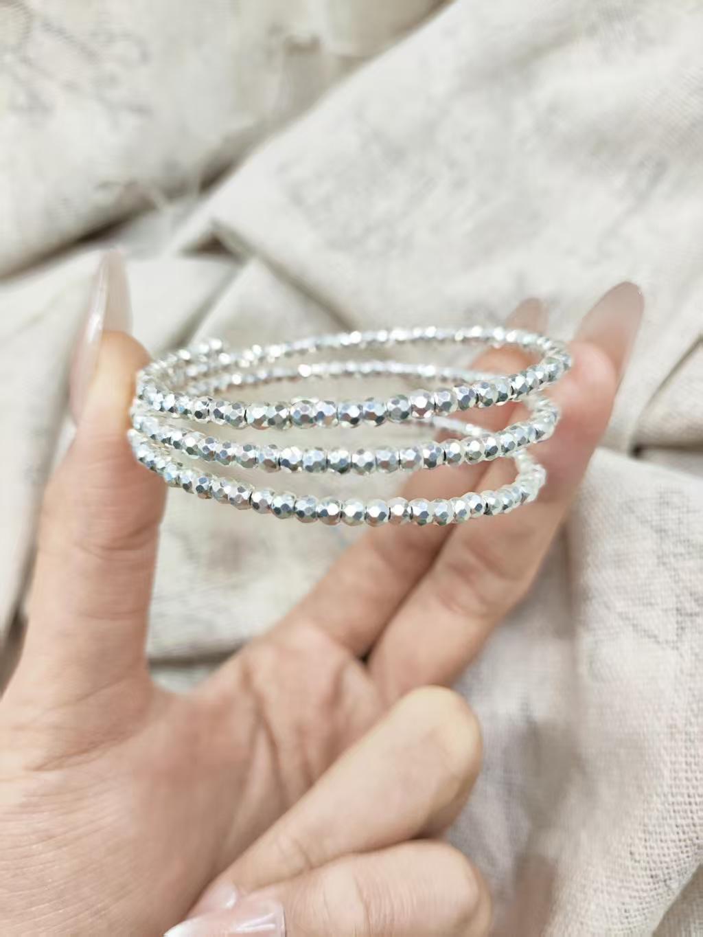 Multi-layer Sparkle Beaded Coil Wrap Bangle Trendy Women Daily Party Bracelet