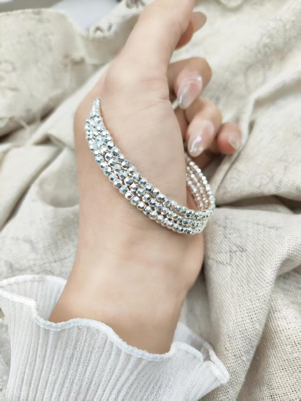 Multi-layer Sparkle Beaded Coil Wrap Bangle Trendy Women Daily Party Bracelet