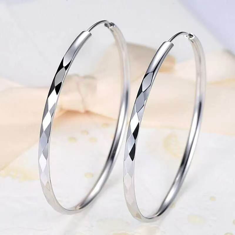 Faceted Cut Large Hoop Earrings Daily Wear Classic Women Fashion Jewelry Gift