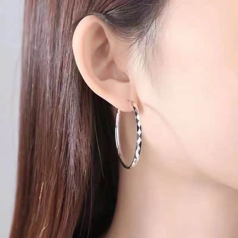 Faceted Cut Large Hoop Earrings Daily Wear Classic Women Fashion Jewelry Gift