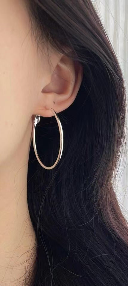 Thin Textured Oversized Hoop Earrings Classic Stackable Ladies Daily Ear Accessory