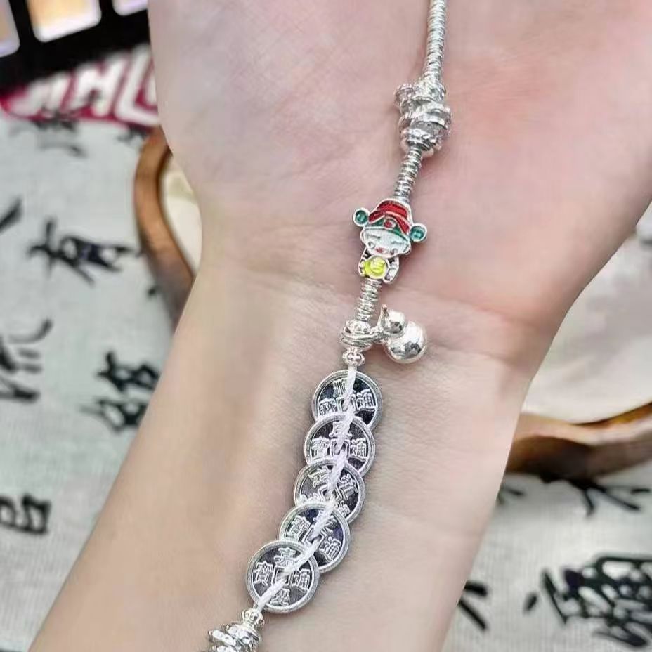Five Emperors Coins God of Wealth Bracelet, Blessing Wealth Attracting Minimalist Unique Design Jewelry
