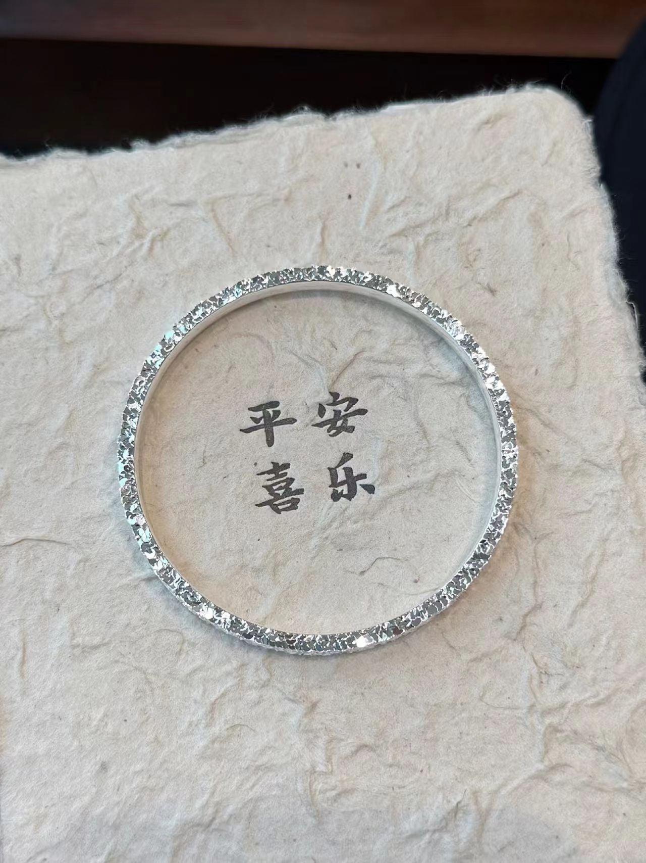 Three-Faceted Ice Texture Closed Silver Bangle, Fashion Versatile Holiday Gift