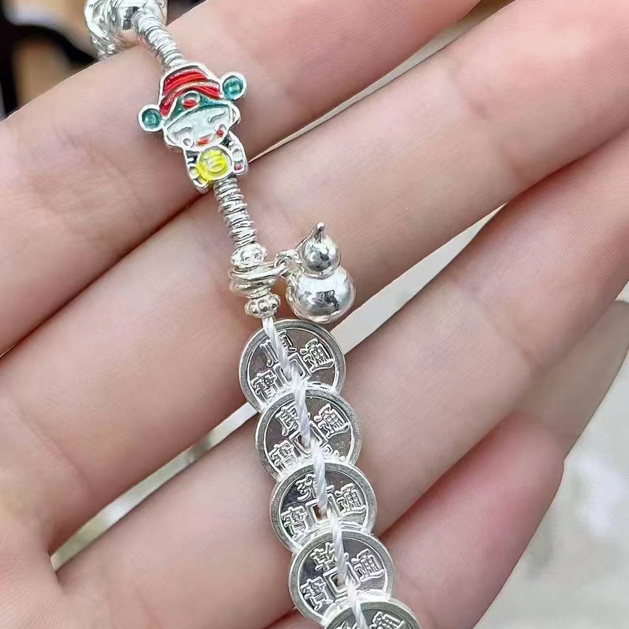 Five Emperors Coins God of Wealth Bracelet, Blessing Wealth Attracting Minimalist Unique Design Jewelry