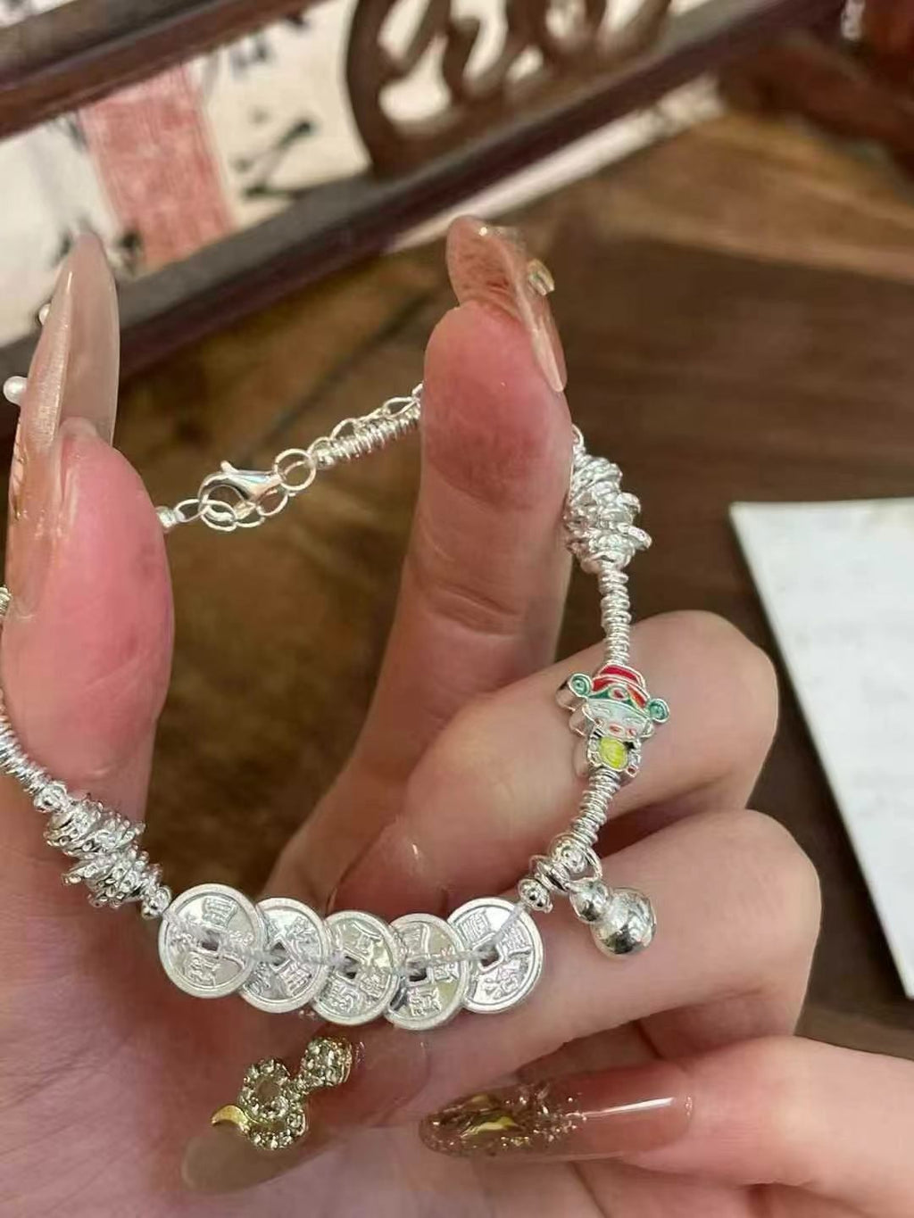 Five Emperors Coins God of Wealth Bracelet, Blessing Wealth Attracting Minimalist Unique Design Jewelry