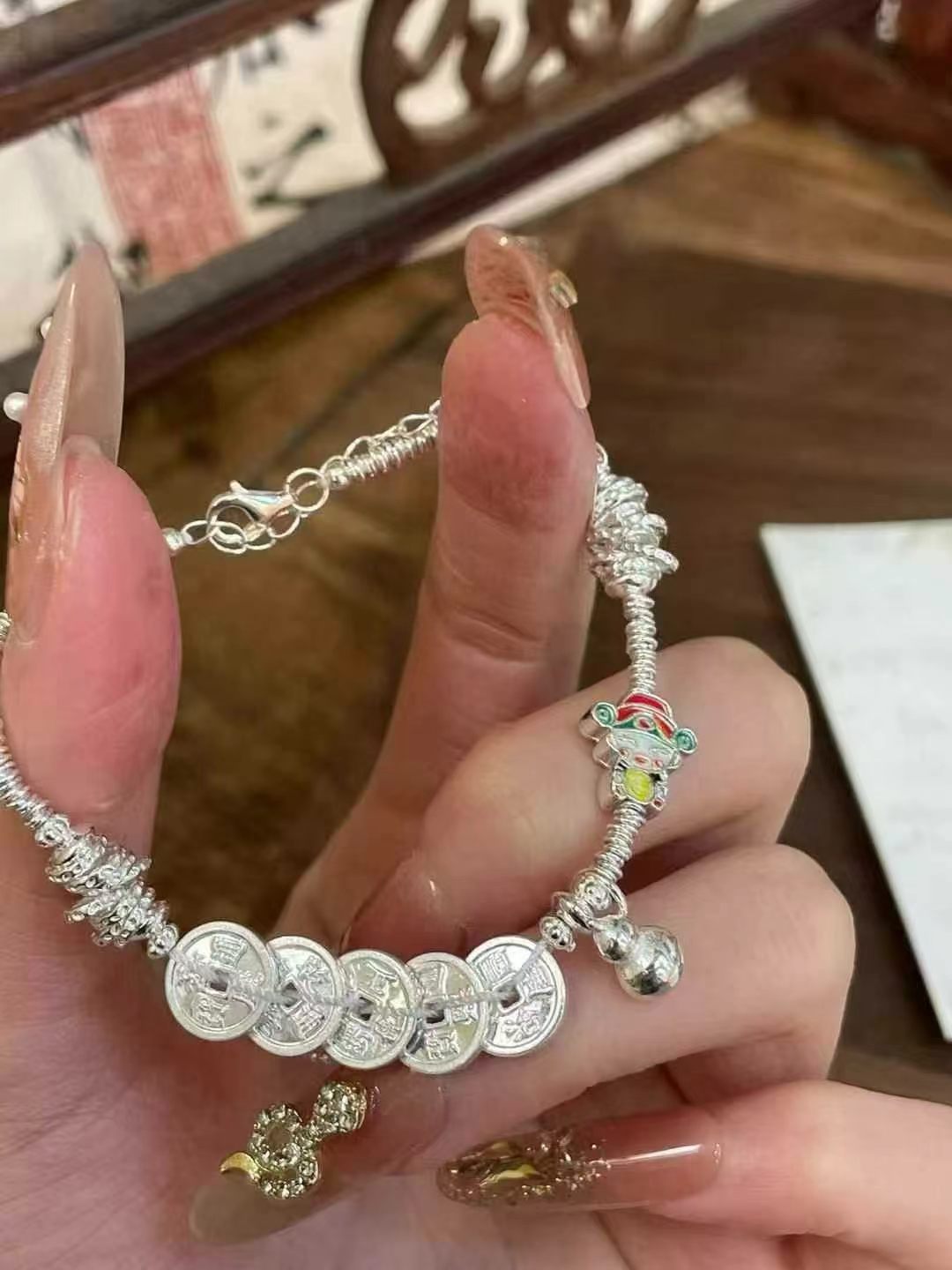 Five Emperors Coins God of Wealth Bracelet, Blessing Wealth Attracting Minimalist Unique Design Jewelry